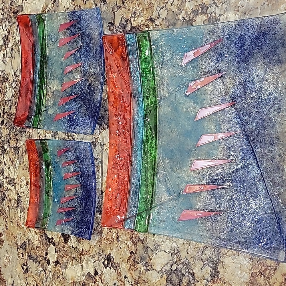 Fused glass plates.  Set of 3